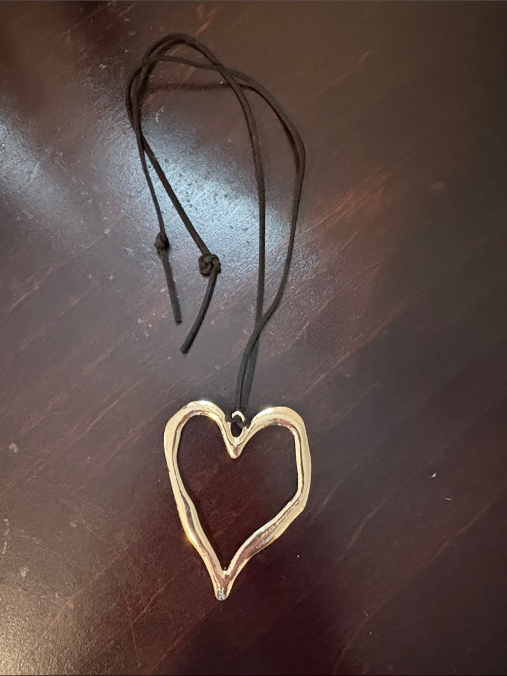 Palm Isle Open Heart Gold Pendant Necklace on Black Cord